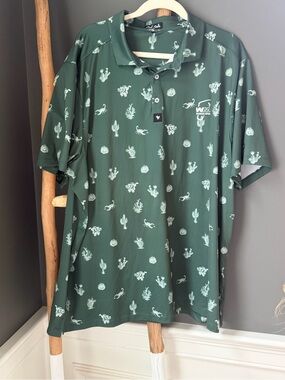 Bad Birdie Forest Green Polo with Cactus Print